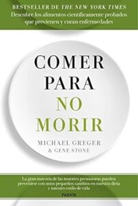 Portada del libro 'Cómo no morir' mostrando un diseño minimalista con fondo blanco, encabezado y pie de página en verde claro, y un círculo central en el mismo tono que enmarca el título en letras verdes y negras