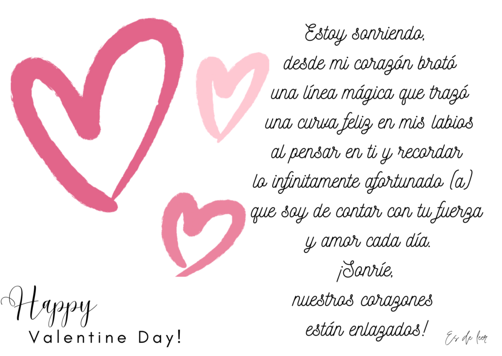 "Felicidad de San Valentín de 'Es de Leer' con tres corazones rosas sobre un fondo blanco puro, expresando amor sutil pero profundo