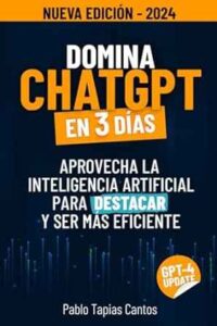 Portada del libro 'Domina Chat GPT en 3 Días' destacado en 'Es de Leer', con fondo negro y letras naranjas y blancas.